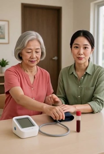Hands positioning the blood-pressure cuff beside the monitor