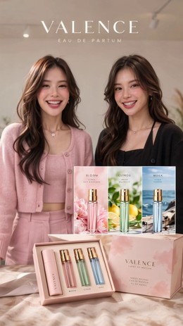 Presenters with the perfume product set in the video